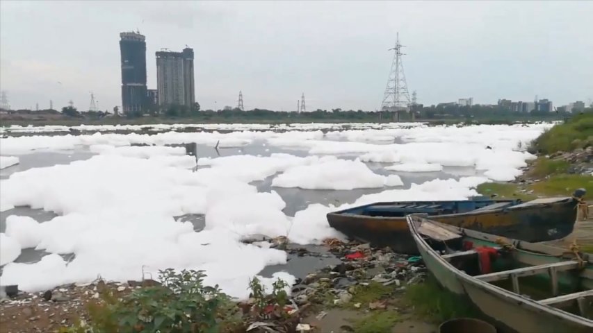 Video shows toxic foam floating on Yamuna river
