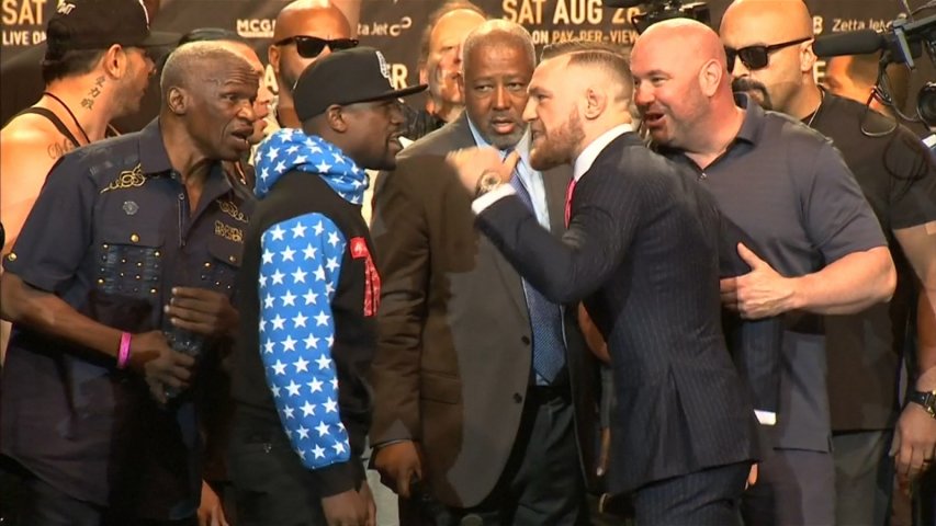 Things get heated as Mayweather vs McGregor press tour kicks off