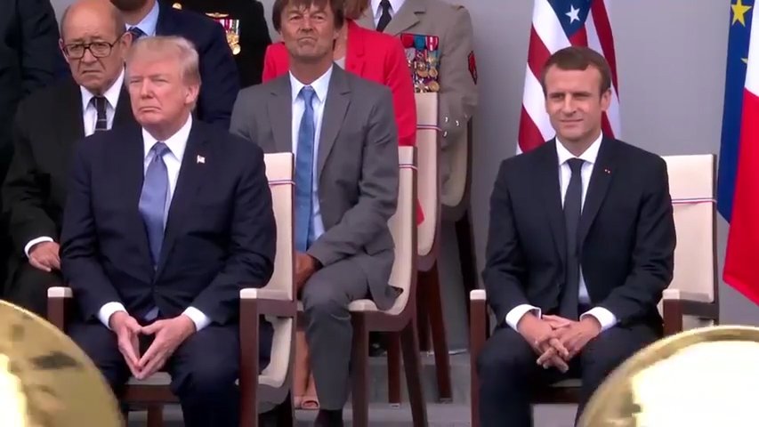 Watch military band play Daft Punk medley for Macron and unimpressed Trump