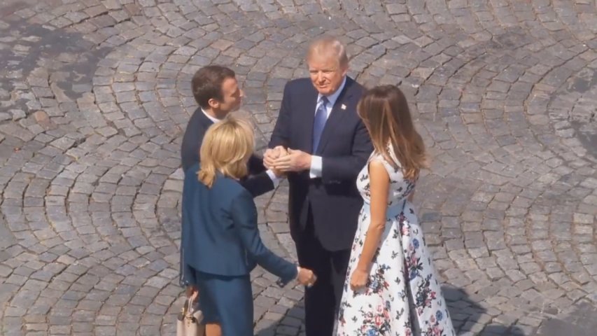Trump and Macron share incredibly long and awkward handshake
