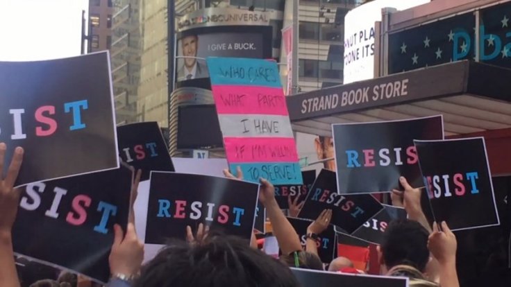 Transgender rights activists protest Trumps military ban in Times Square