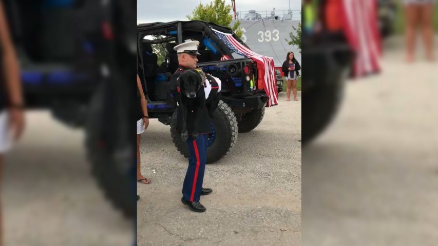 Bomb-detecting dog given final salute before being laid to rest