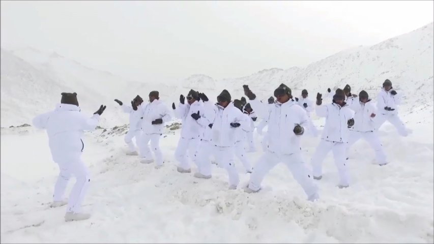 Officers practice hand-to-hand combat  at 16,000 feet in the beautiful Himalayas
