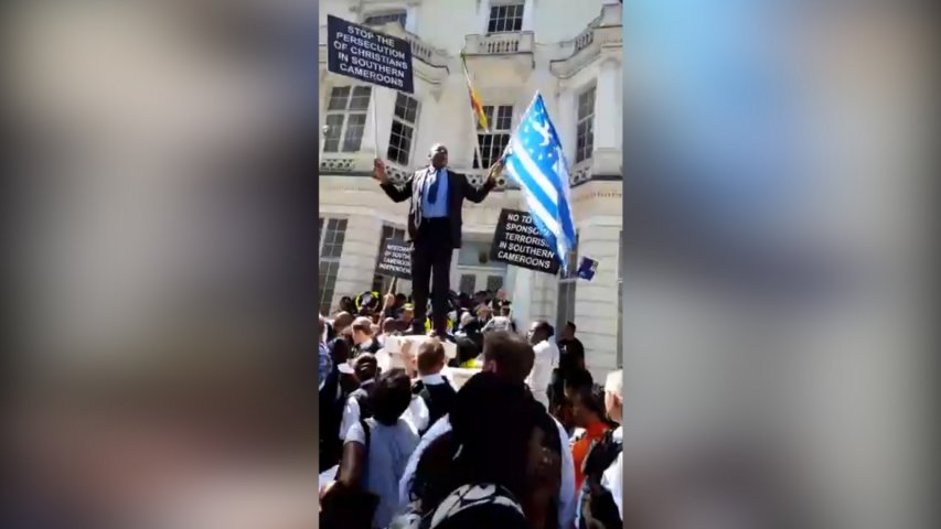 Dozens protest outside Cameroonian embassy in London amid ongoing unrest