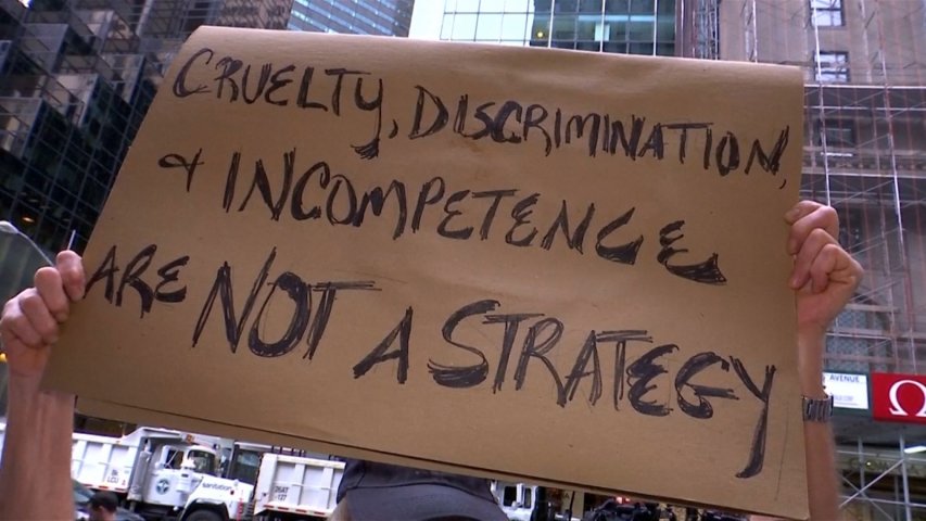 Hundreds protest in front of Trump Tower ahead of presidents visit