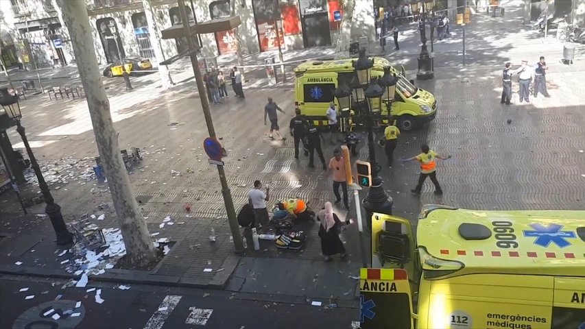 Footage shows aftermath in Las Ramblas after van plows into pedestrians