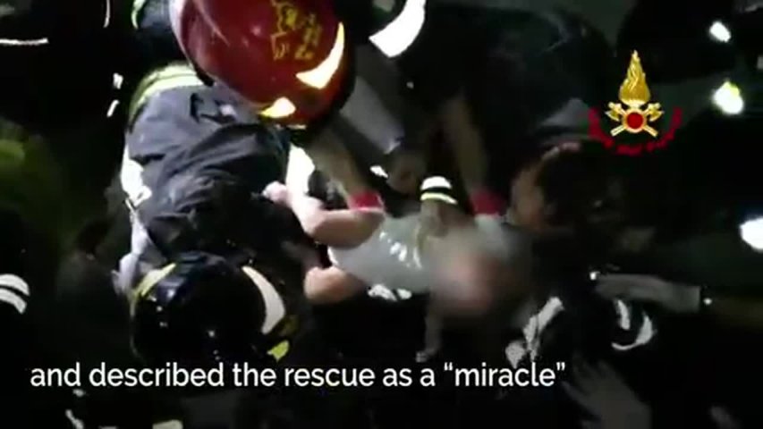 Dramatic video shows crying baby being rescued from earthquake rubble in Italys Ischia