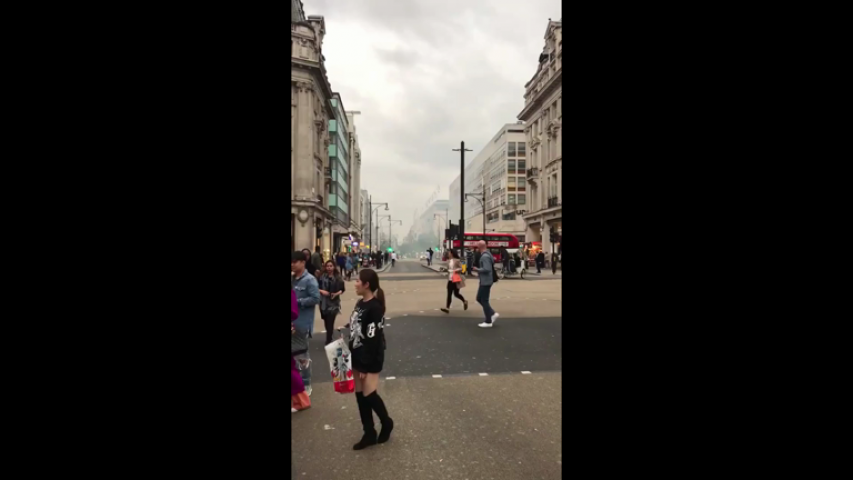 Smoke seen across Oxford Street after an electrical explosion