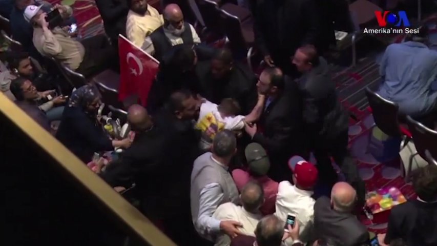 Anti-Erodgan protesters punched as theyre escorted out of New York event