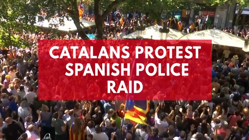 Thousands protest after Spanish police raid Catalan ministry ahead of banned independence vote
