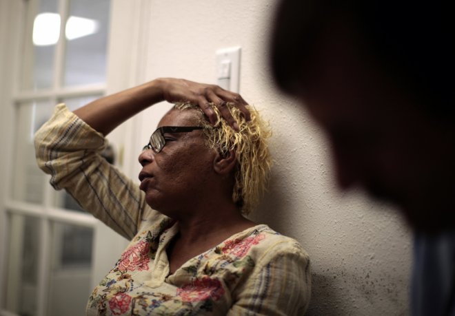 Rachel Lowe, 50, talks to Dr Coley King as part of a street medicine program in Venice