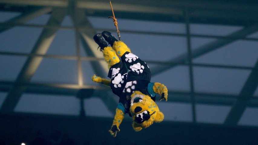 NFL mascot rappels down from roof of Wembley stadium