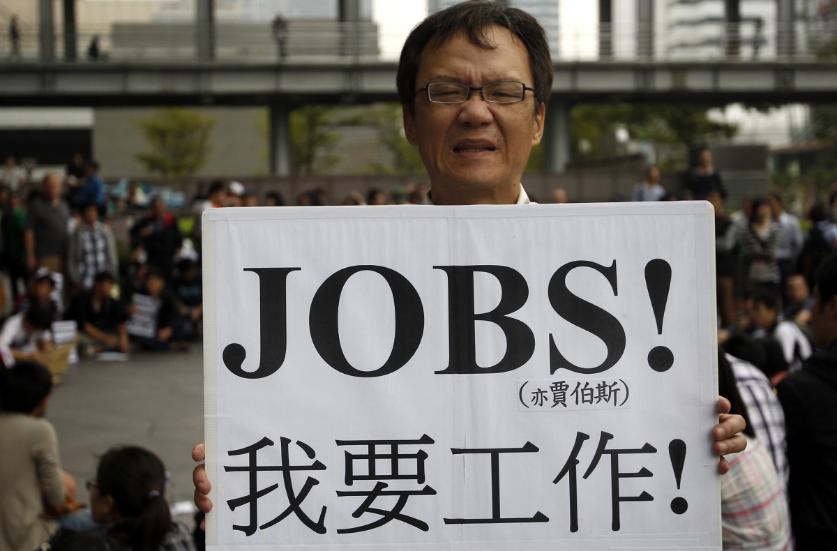 An activist demanding jobs in a demostration in Taipei