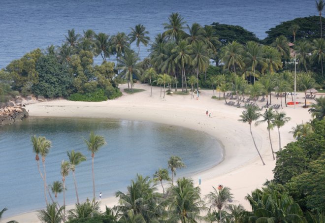 A view of a beach on the island resort of Sentosa in Singapore