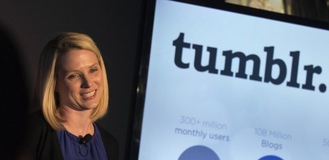 Yahoo Chief Executive Marissa Mayer speaks at a news conference in New York