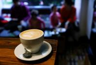 A cappuccino coffee cup is seen at Moko cafe in Warsaw