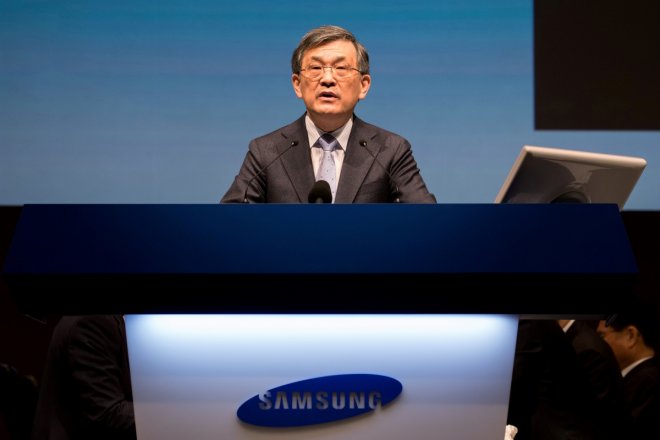 Kwon Oh-Hyun, co-chief executive officer of Samsung Electronics Co., speaks during the company's annual general meeting at the Seocho office building in Seoul, South Korea, March 24, 2017