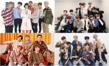 (Clockwise from top left) BTS, Wanna One, EXO and Sechs Kies