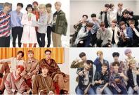 (Clockwise from top left) BTS, Wanna One, EXO and Sechs Kies