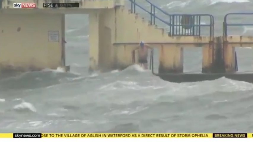 Reckless swimmer ignores warnings to stay inside during storm Ophelia