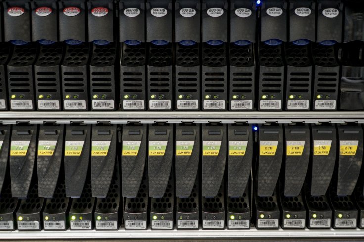 Hard disks are pictured inside a server room at a company in Bangkok