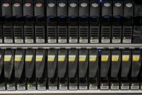 Hard disks are pictured inside a server room at a company in Bangkok