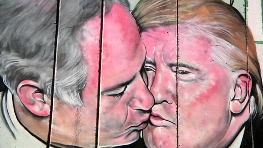 Mural of Donald Trump and Benjamin Netanyahu kissing pops up on West Bank wall