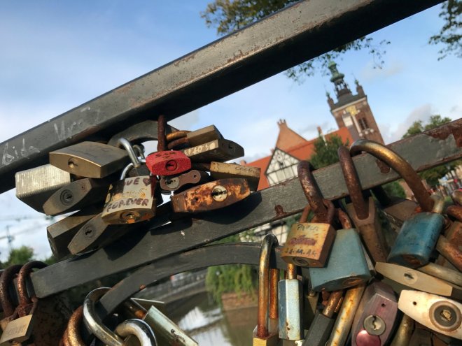 Love locks are seen on a bridge in Gdansk, Poland September 7, 2017. REUTERS