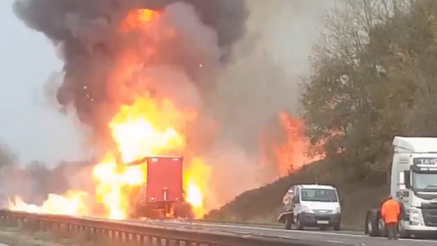 Firework sounds heard as lorry engulfed in flames on M1 motorway