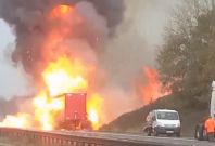 Firework sounds heard as lorry engulfed in flames on M1 motorway