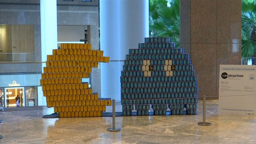 Sculptures made of cans offer creative solutions for hungry New Yorkers