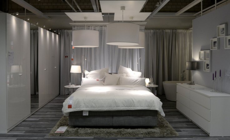 A bedroom set up is pictured in IKEA's first city centre store in Hamburg