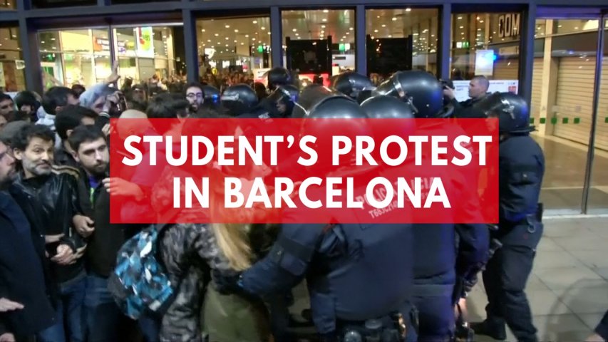 Students storm train station in Barcelona