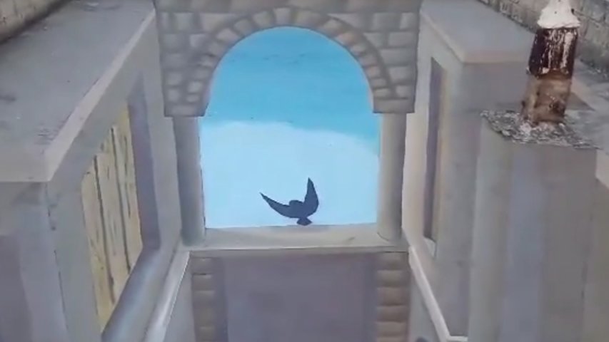 Syrian artist paints 3D optical illusion on roof of his home to reflect Syrias architectural heritage