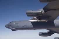 A U.S. Air Force B-52 carries the X-51 Hypersonic Vehicle out to the range for a launch test