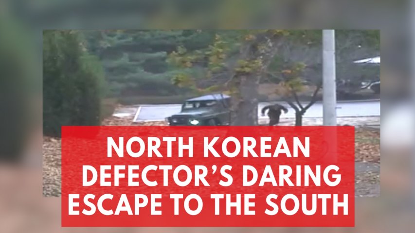 Dramatic footage shows the moment North Korean defector escapes to the South