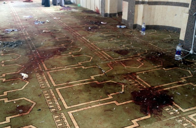 An interior view of Al Rawdah mosque is seen after an explosion
