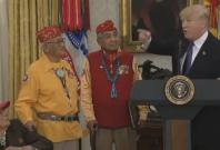 President Trump makes Pocahontas reference to Senator Elizabeth Warren with native American code talkers