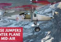 Watch insane moment wingsuit fliers land in a moving plane Watch insane moment wingsuit fliers land in a moving plane