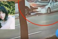 CCTV footage showing a taxi suffering severe damage after Taeyeon's car crashed into it