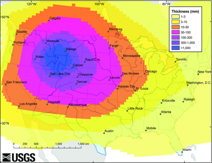 Yellowstone volcanic eruption-example of possible ashfall