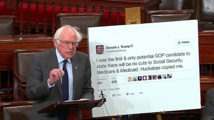 Bernie Sanders challenges Donald Trump with his own tweets vowing not to cut social security, Medicare or Medicaid