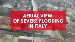 Aerial view of severe flooding in Italy captured after residents evacuated