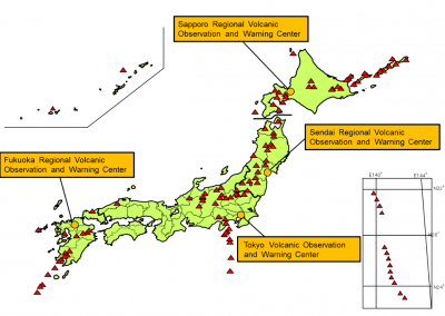 Active volcanoes in Japan