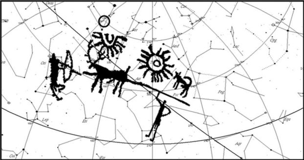 Skymap of the region of HB9 in the sky chart for 5700 BC.