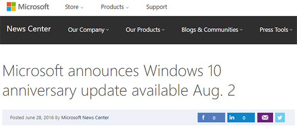 Microsoft Windows 10 Anniversary Update