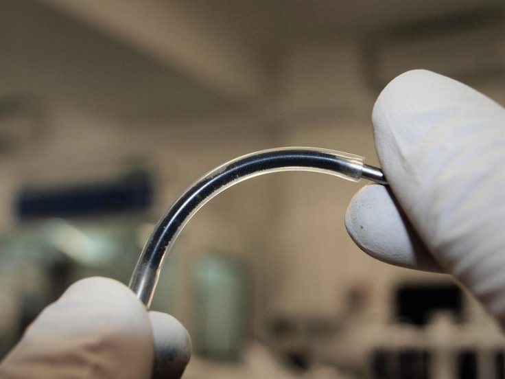 This is a sensing element of a prototype of the monitor device (flexible pipe filled with graphene emulsion) -- developed by University of Sussex physicists.