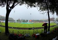 The rain continues to fall in Cape Town during day three of the first Test match between South Africa and India at the Newlands Cricket Ground in Cape Town,