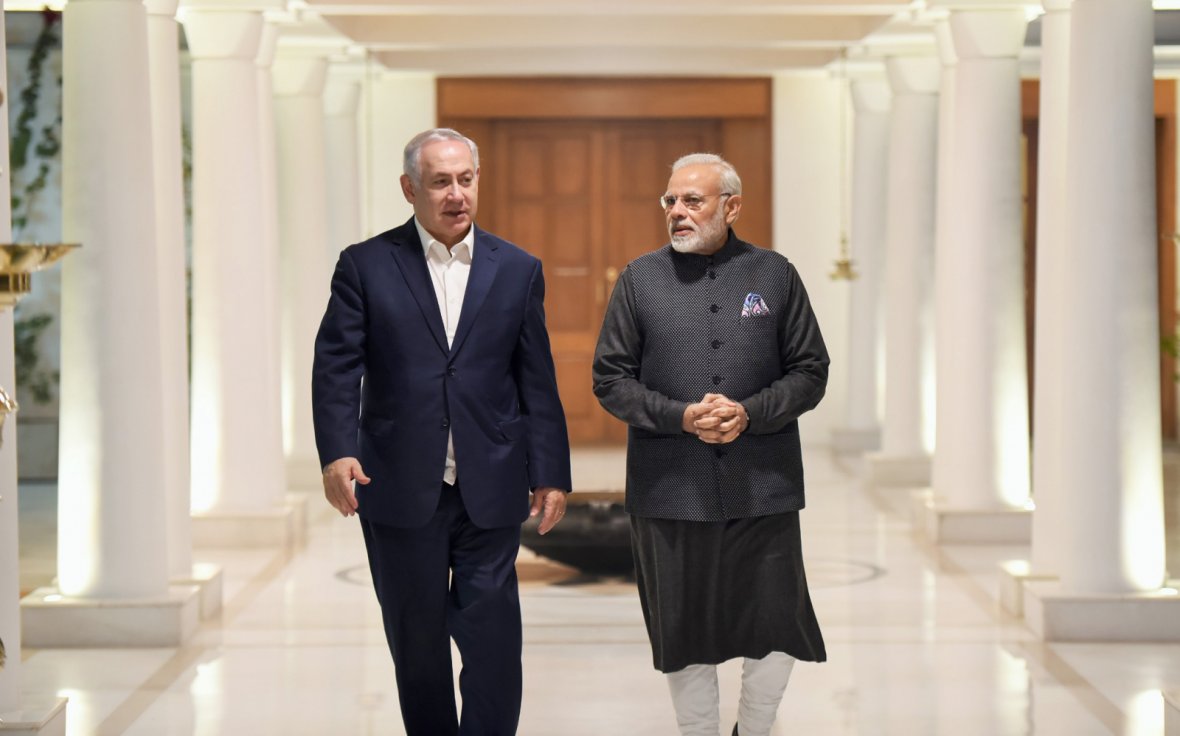 Prime Minister, Shri Narendra Modi receives the Prime Minister of Israel, Mr. Benjamin Netanyahu, in New Delhi on January 14,