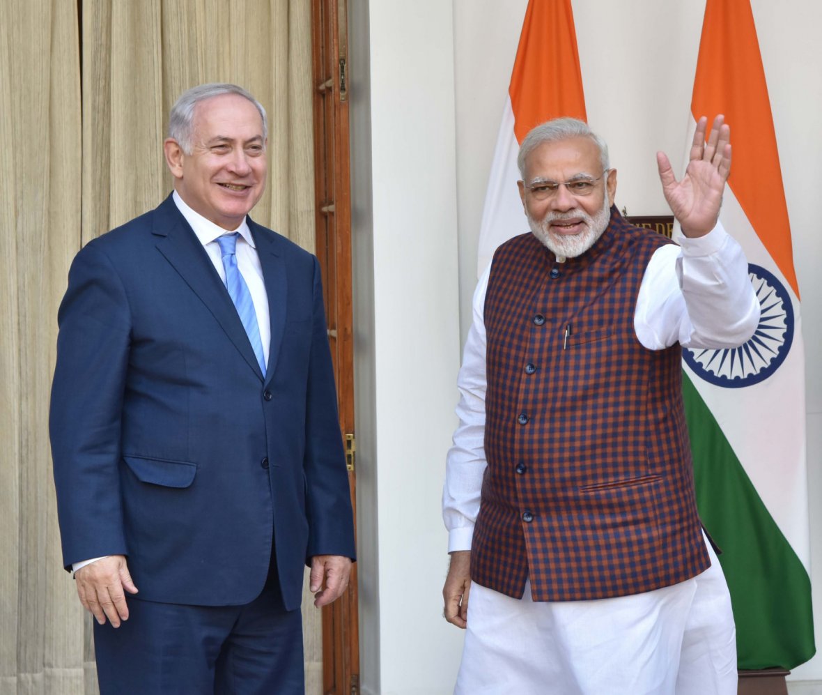 Prime Minister, Shri Narendra Modi with the Prime Minister of Israel, Mr. Benjamin Netanyahu, at Hyderabad House